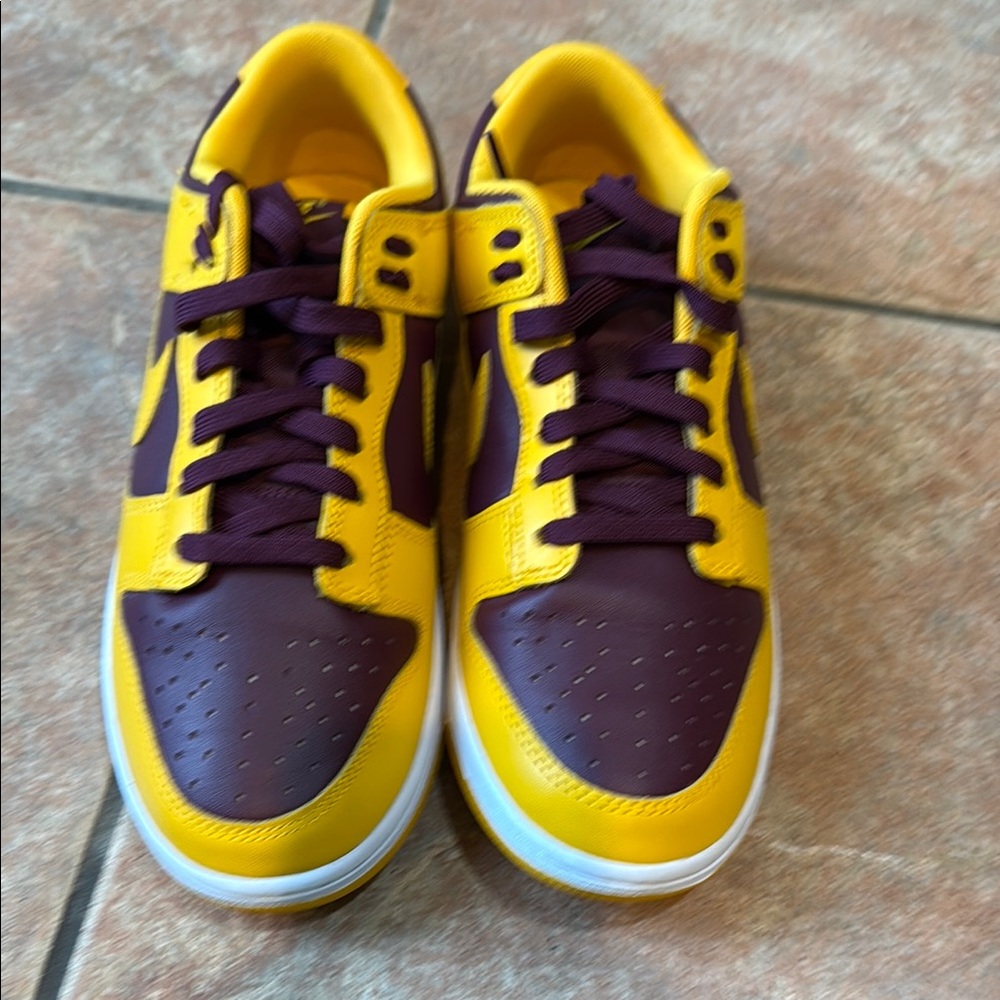 Nike Low Dunk Retro Burgundy and Gold Athletic Shoes - Picture 5 of 6